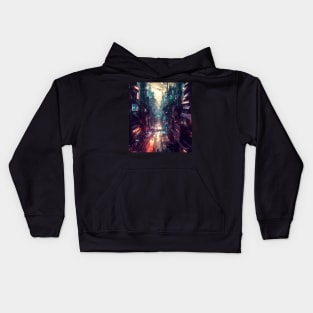 Futuristic japan cityscape Kids Hoodie